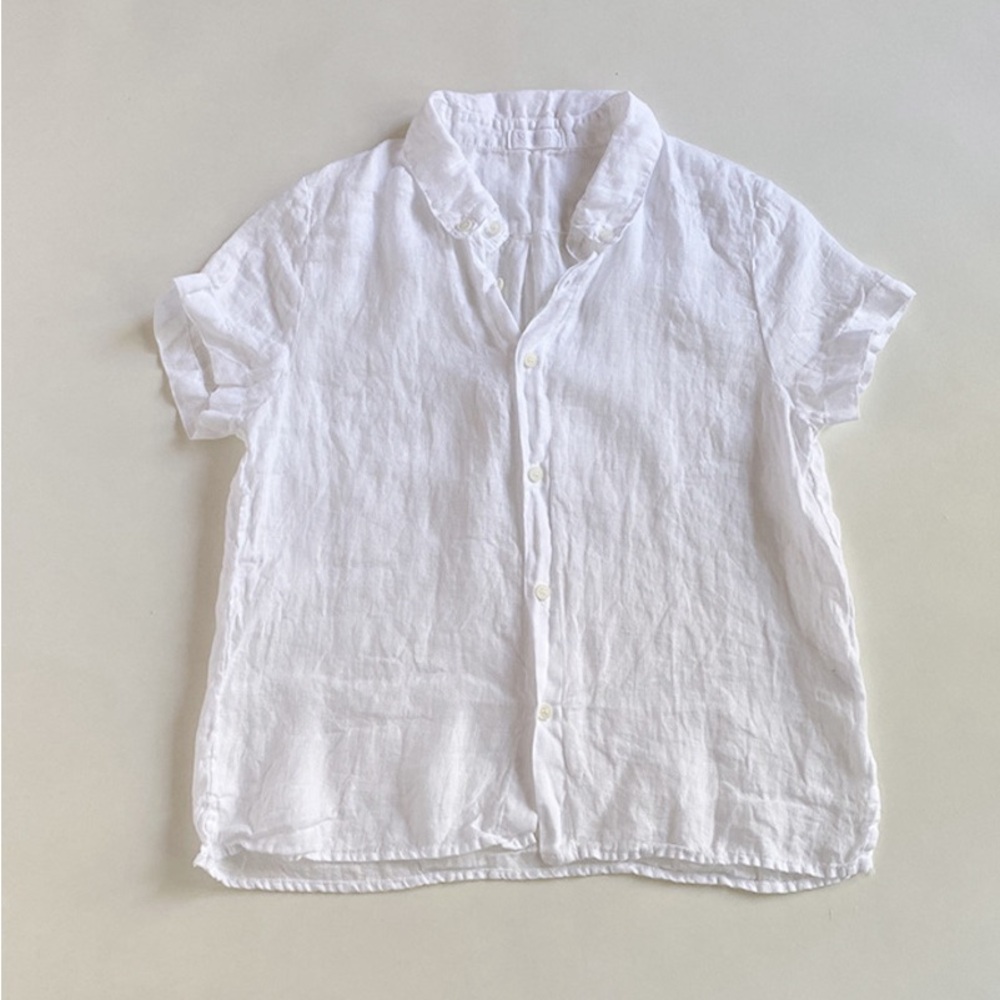 CP Shades white short sleeve button down linen shirt